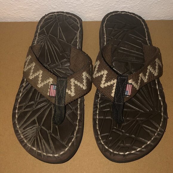 RALPH LAUREN Flip Flop Sandals Men's Size 6 Brown Flag Tag - Picture 6 of 13